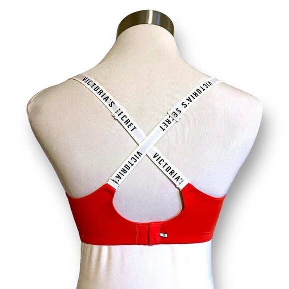 Victorias Secret 34D Bra Red Push Up Multi Way Spellout Logo Straps Underwire - Picture 5 of 5